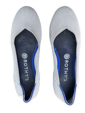 Rothy's Gray Knit Ballet Flats with Blue Trim. size 8